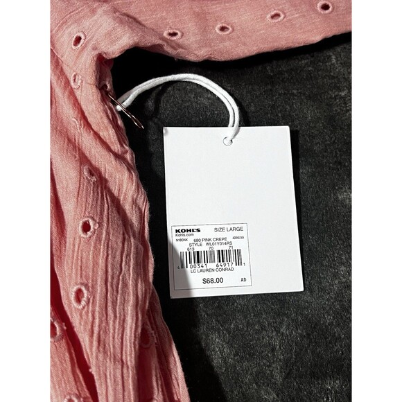 Lauren Conrad Sz. Large Pink Eyelet Fit Flair Ruffle Peasent Cottage Lined Dress - Picture 5 of 9